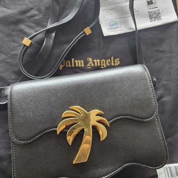 Palm Angels Black Shoulder Bag with Gold Palm Accent - Picture 1 of 7